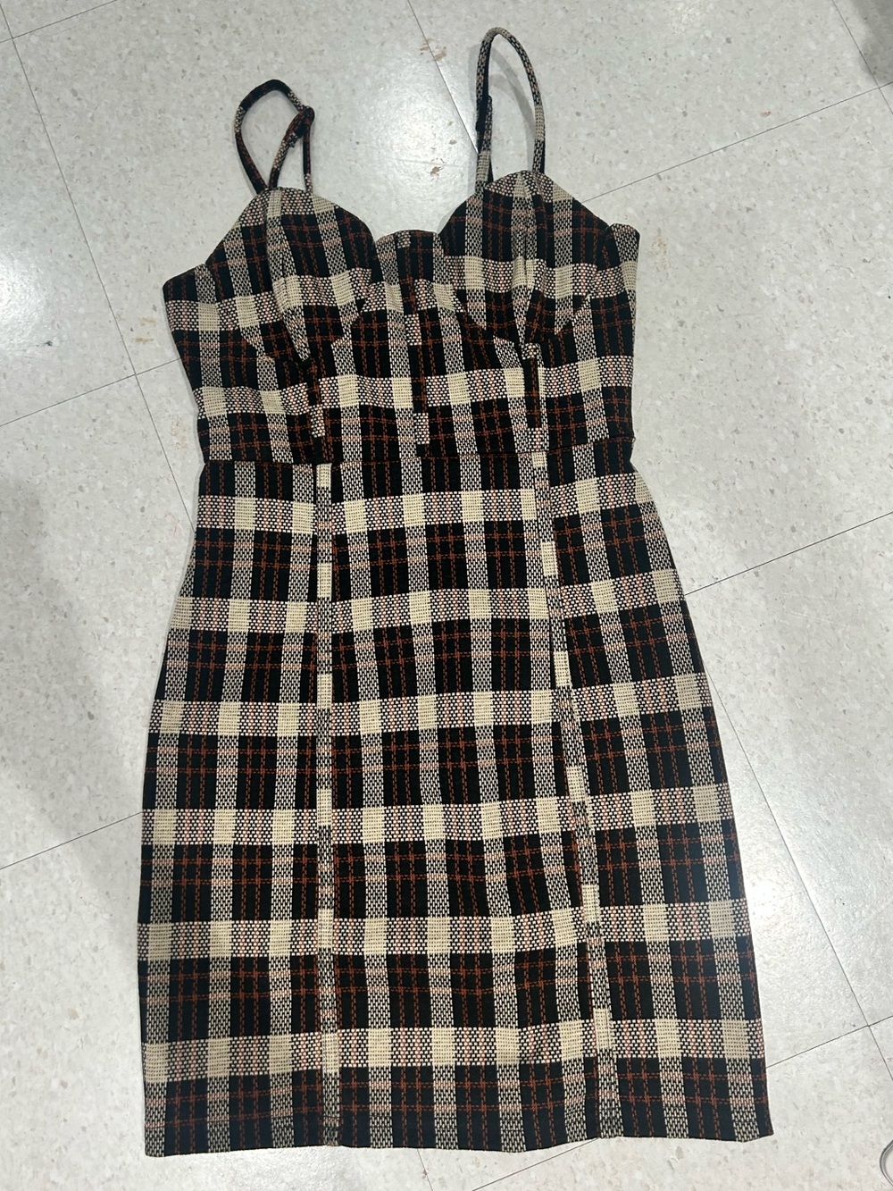 Brown and Cream Plaid Dress